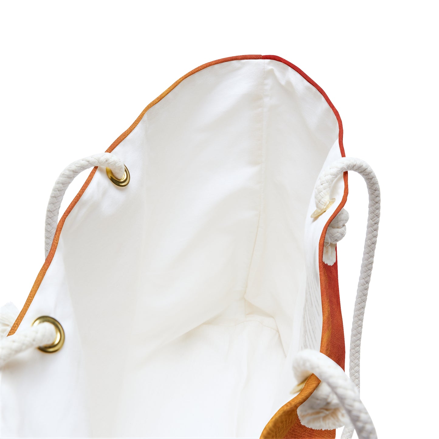 Partial inside view of Firelight Artful Ombre Weekend Bag with rope handle.