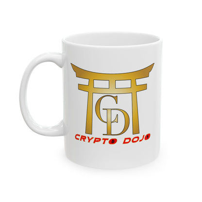 White mug with full Crypto Dojo logo.