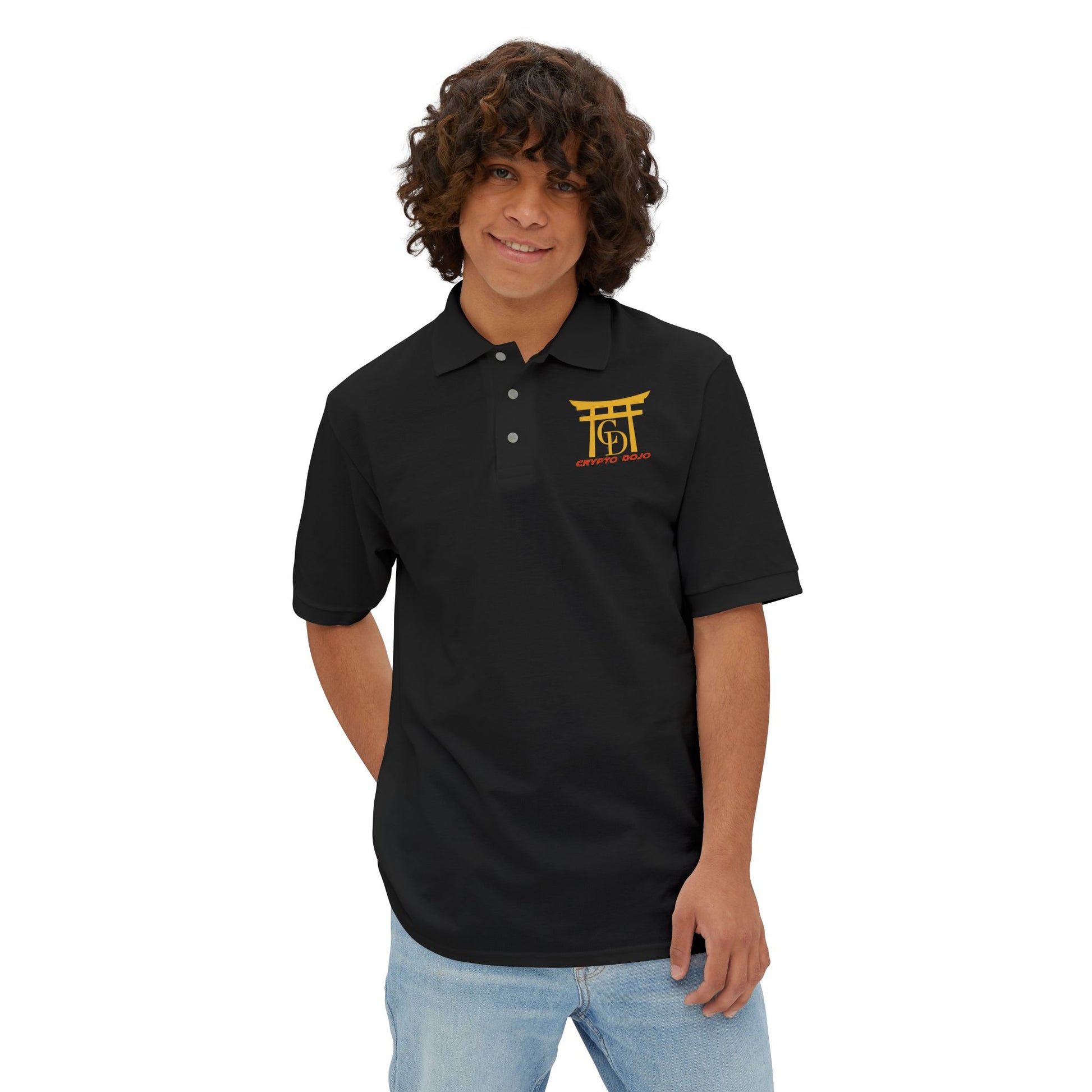 Black Crypto Dojo embroidered polo shirt.