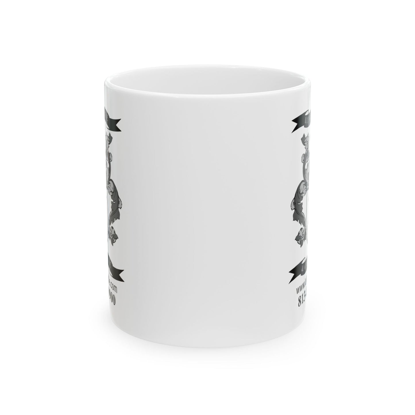 Lufriu marble and granite black and white logo coffee mug.