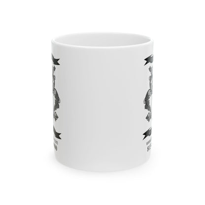 Lufriu marble and granite black and white logo coffee mug.