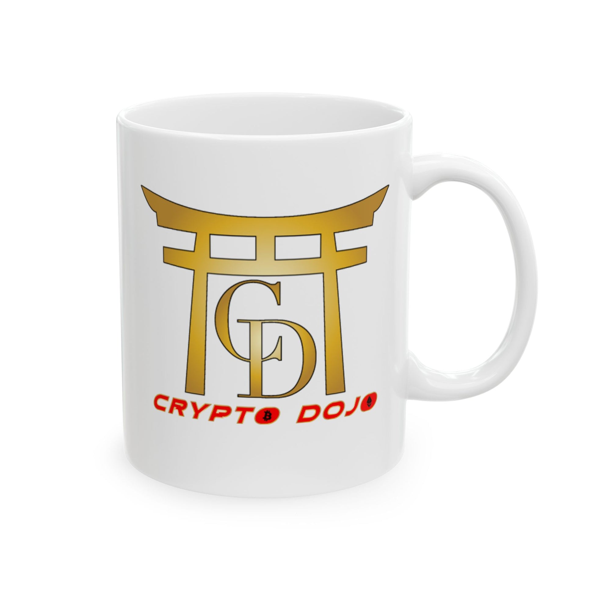 White mug with full Crypto Dojo logo.