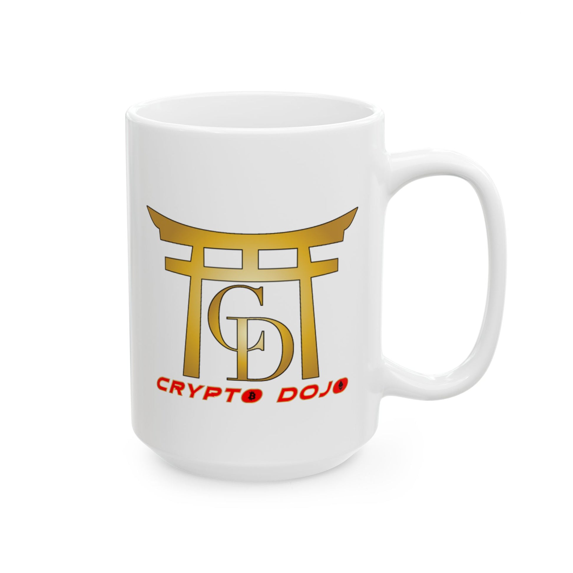 White mug with full Crypto Dojo logo.