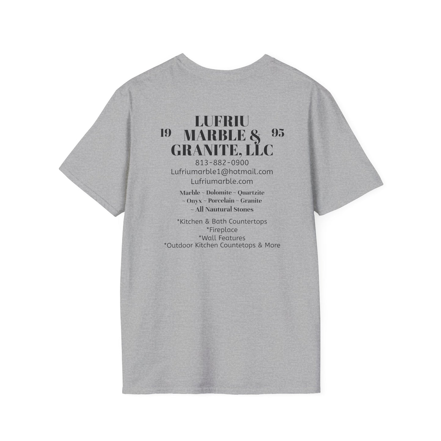Lufriu Marble & Granite Back‑Print Work Tee – Light Gray