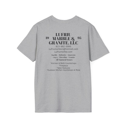 Lufriu Marble & Granite Back‑Print Work Tee – Light Gray