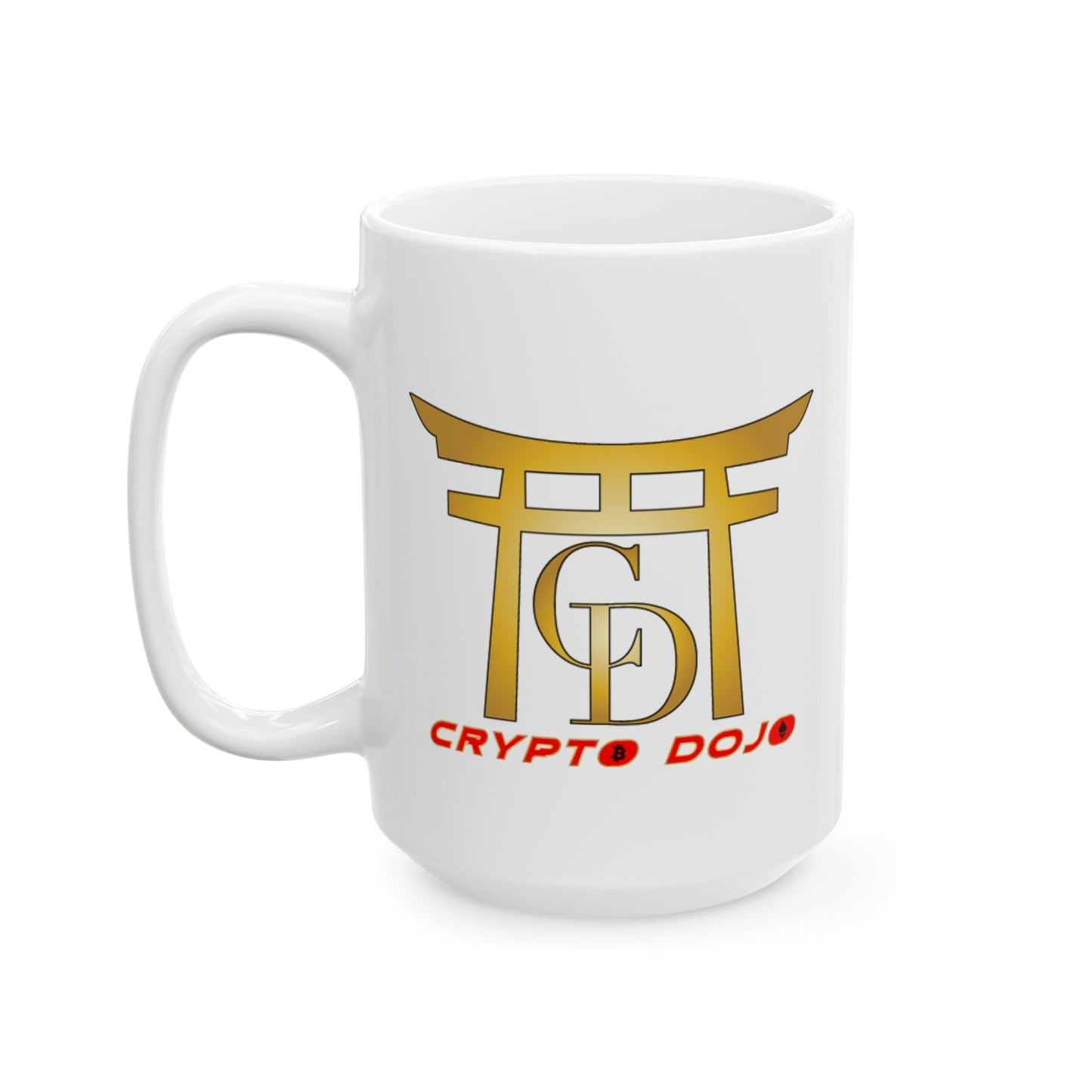 White mug with full Crypto Dojo logo.