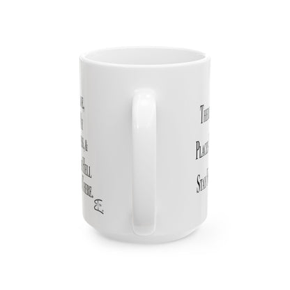 Handle and back detail of durable glossy Stay In Your Lane, 15oz ceramic coffee cup, perfect daily sarcastic reminder

