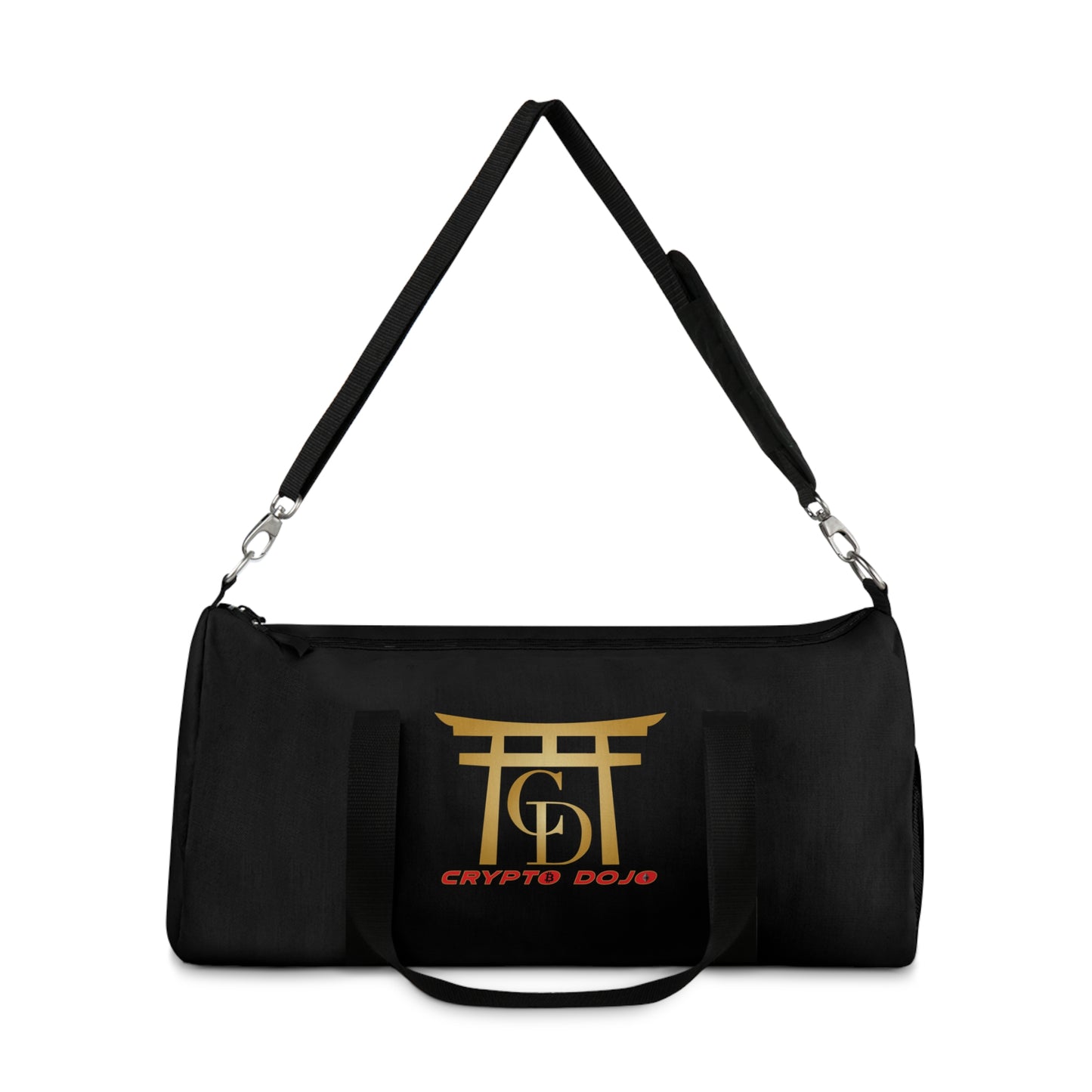 Black Crypto Dojo printed duffel bag.
