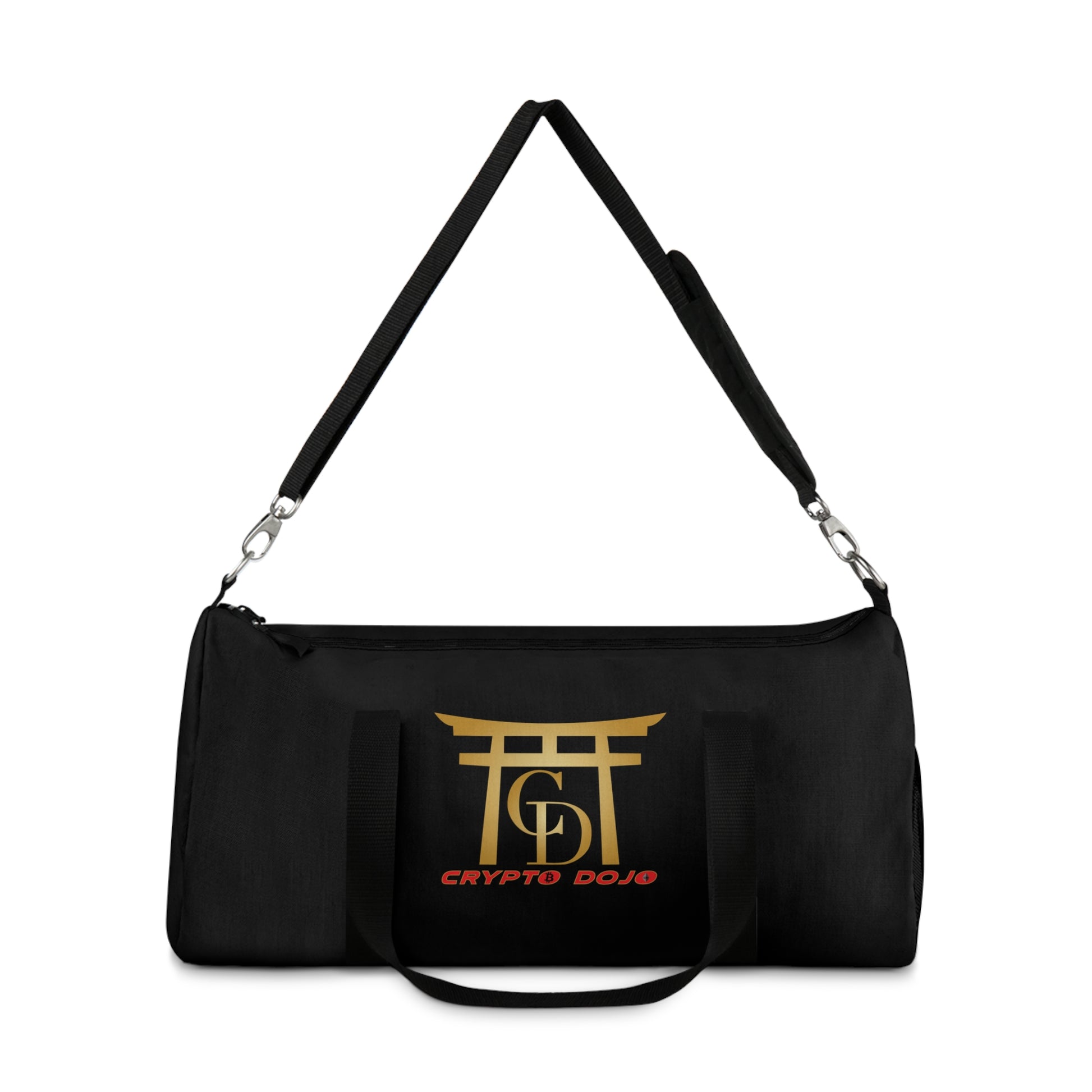 Black Crypto Dojo printed duffel bag.