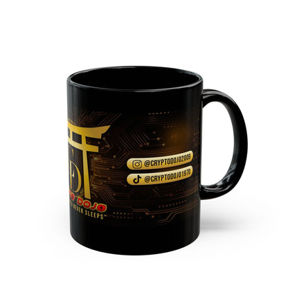 Black mug with Crypto Dojo banner logo.