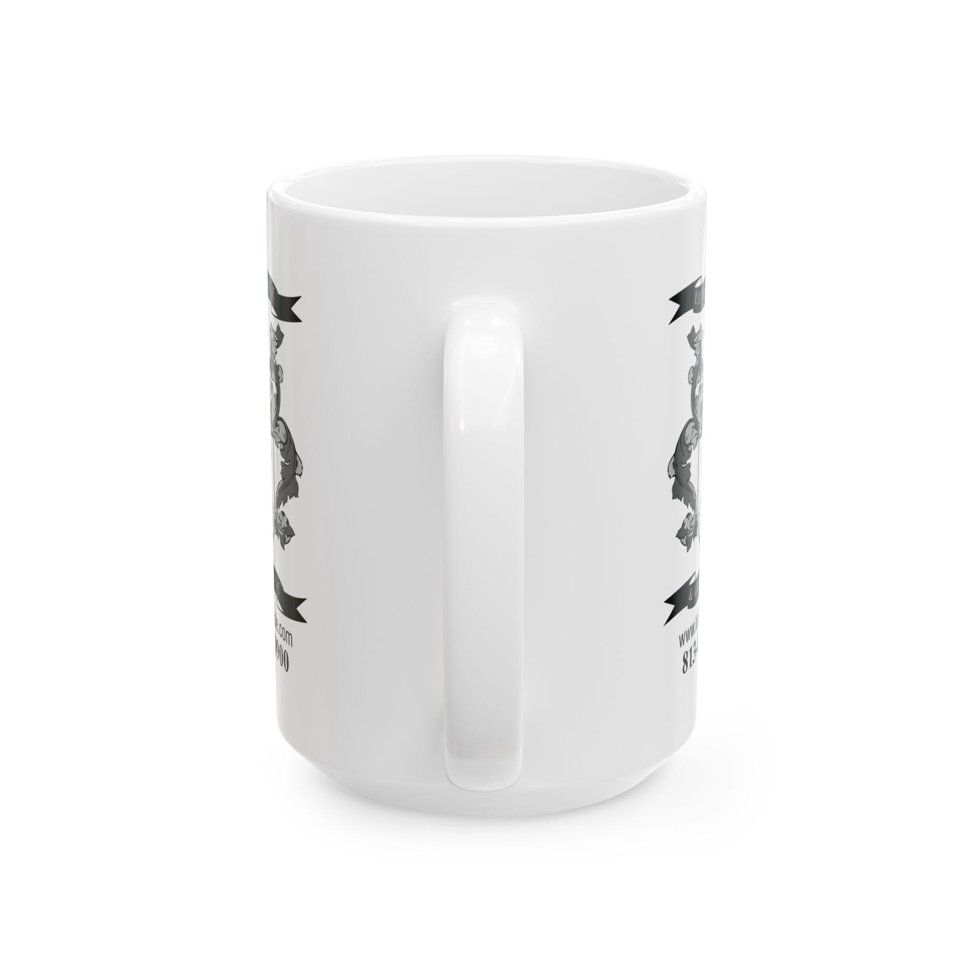 Lufriu marble and granite black and white logo coffee mug.