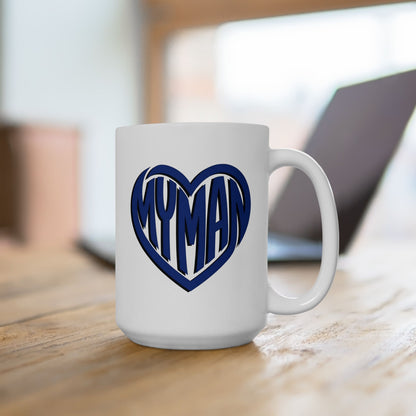White mug with "My Man" text inside a heart.

