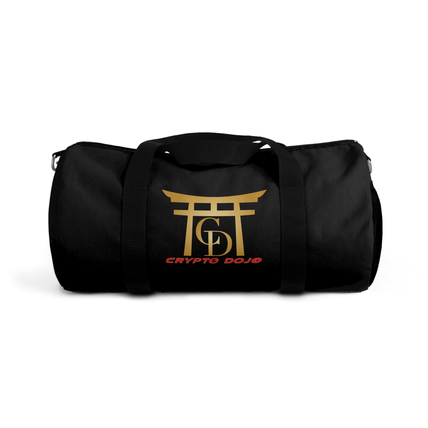 Black Crypto Dojo printed duffel bag.