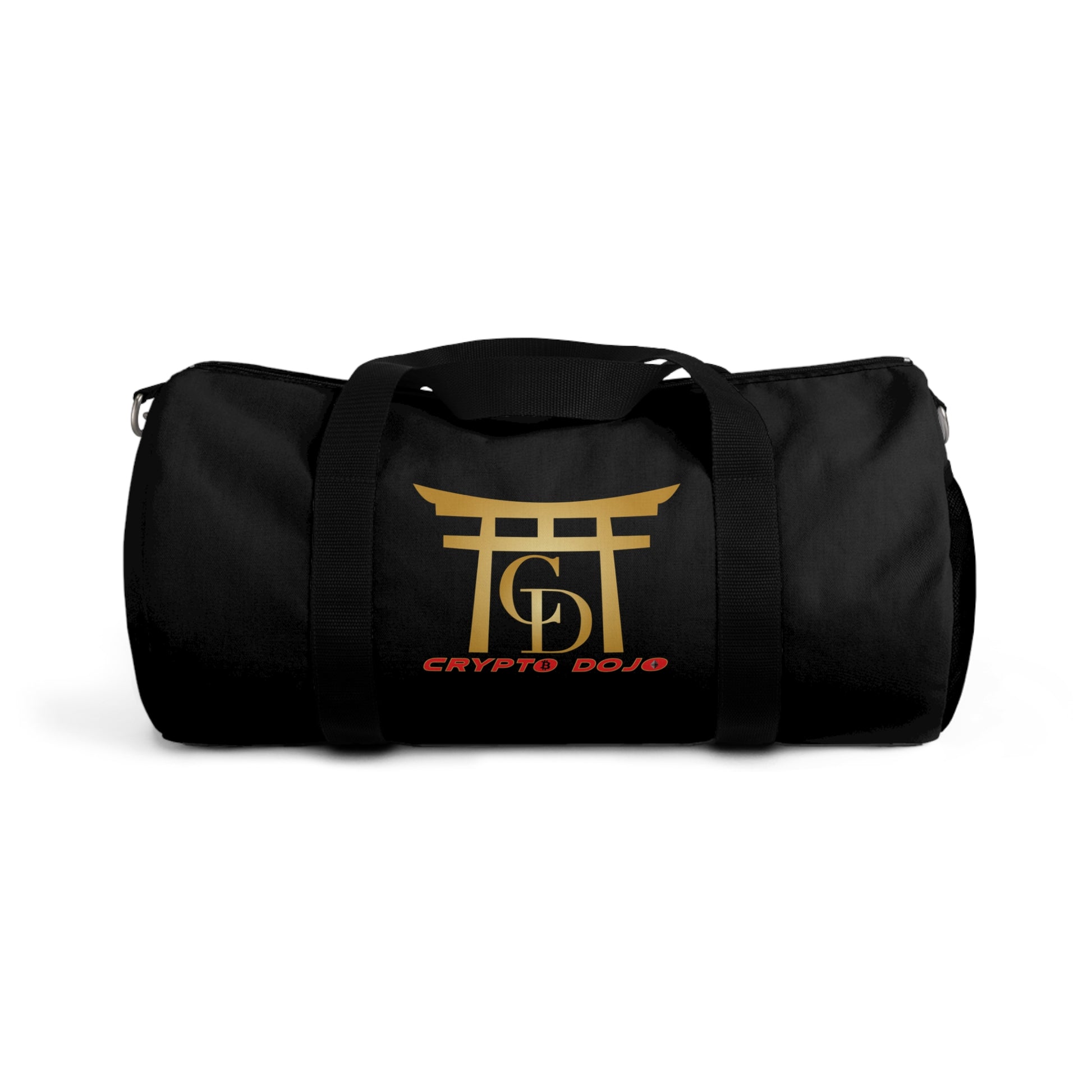 Black Crypto Dojo printed duffel bag.