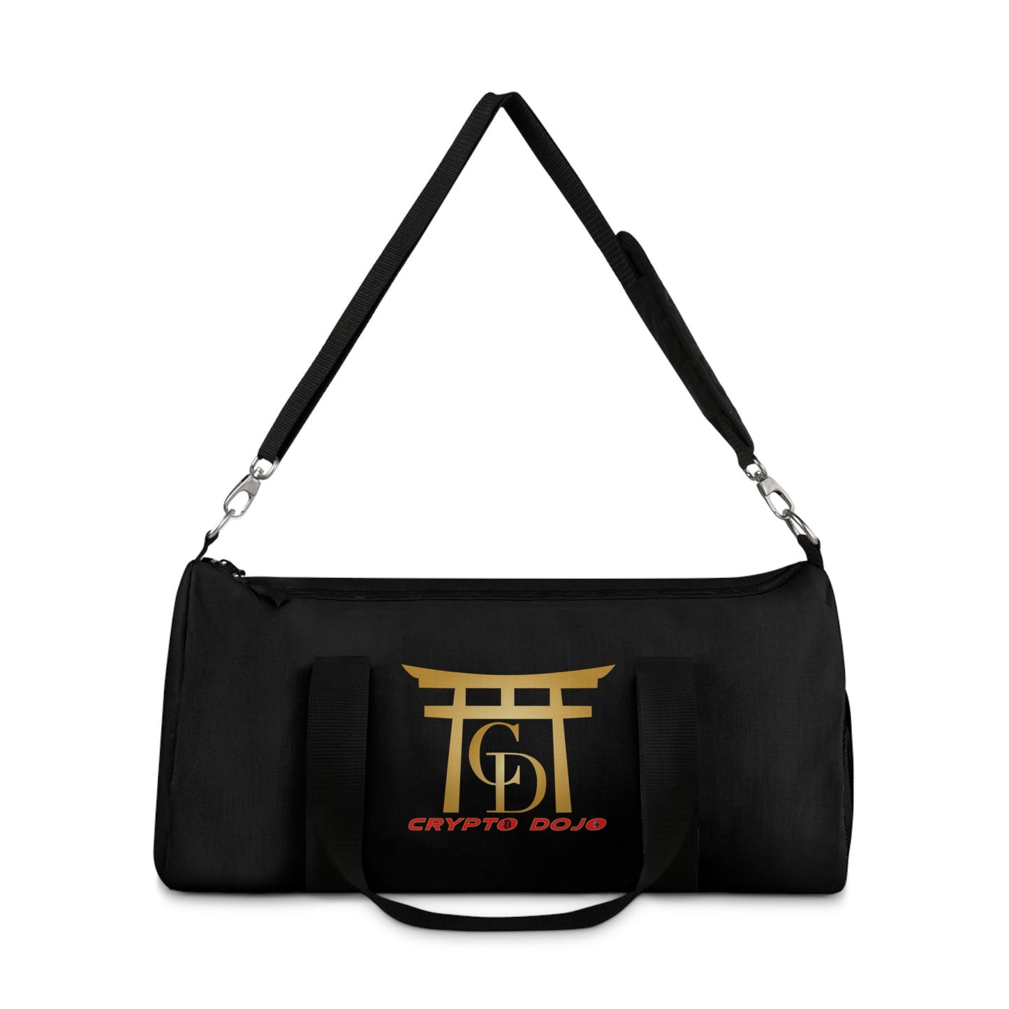 Black Crypto Dojo printed duffel bag.