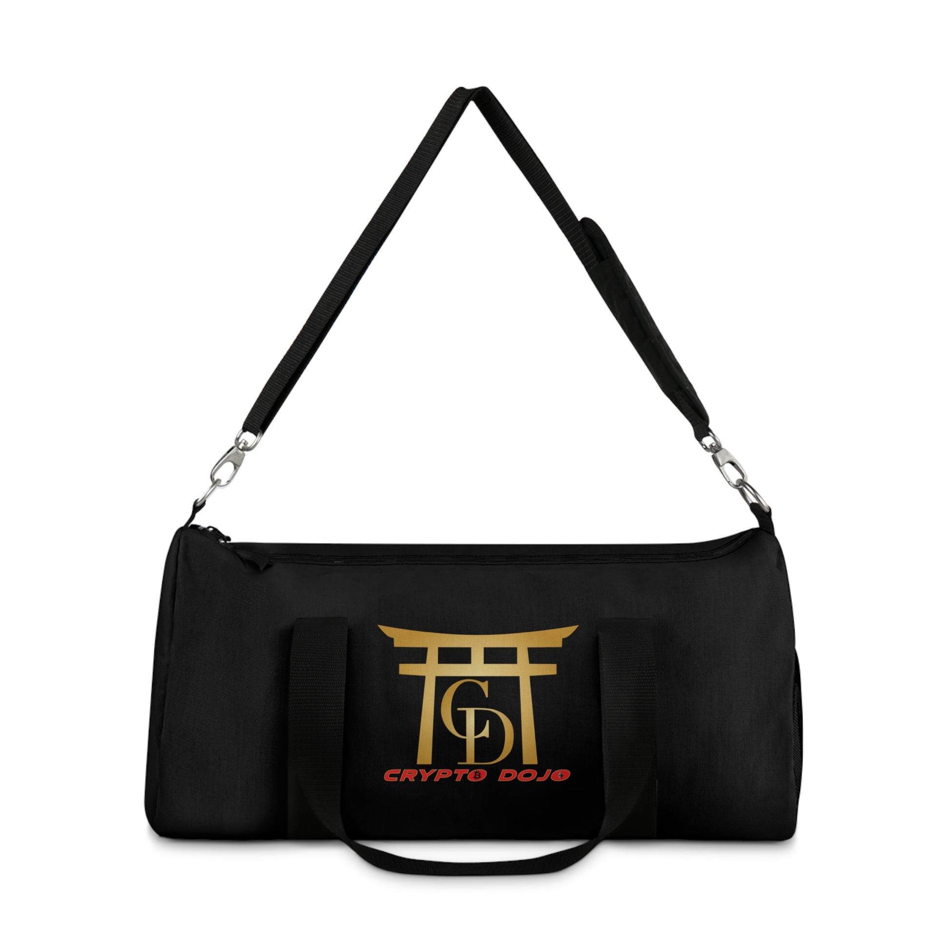 Black Crypto Dojo printed duffel bag.
