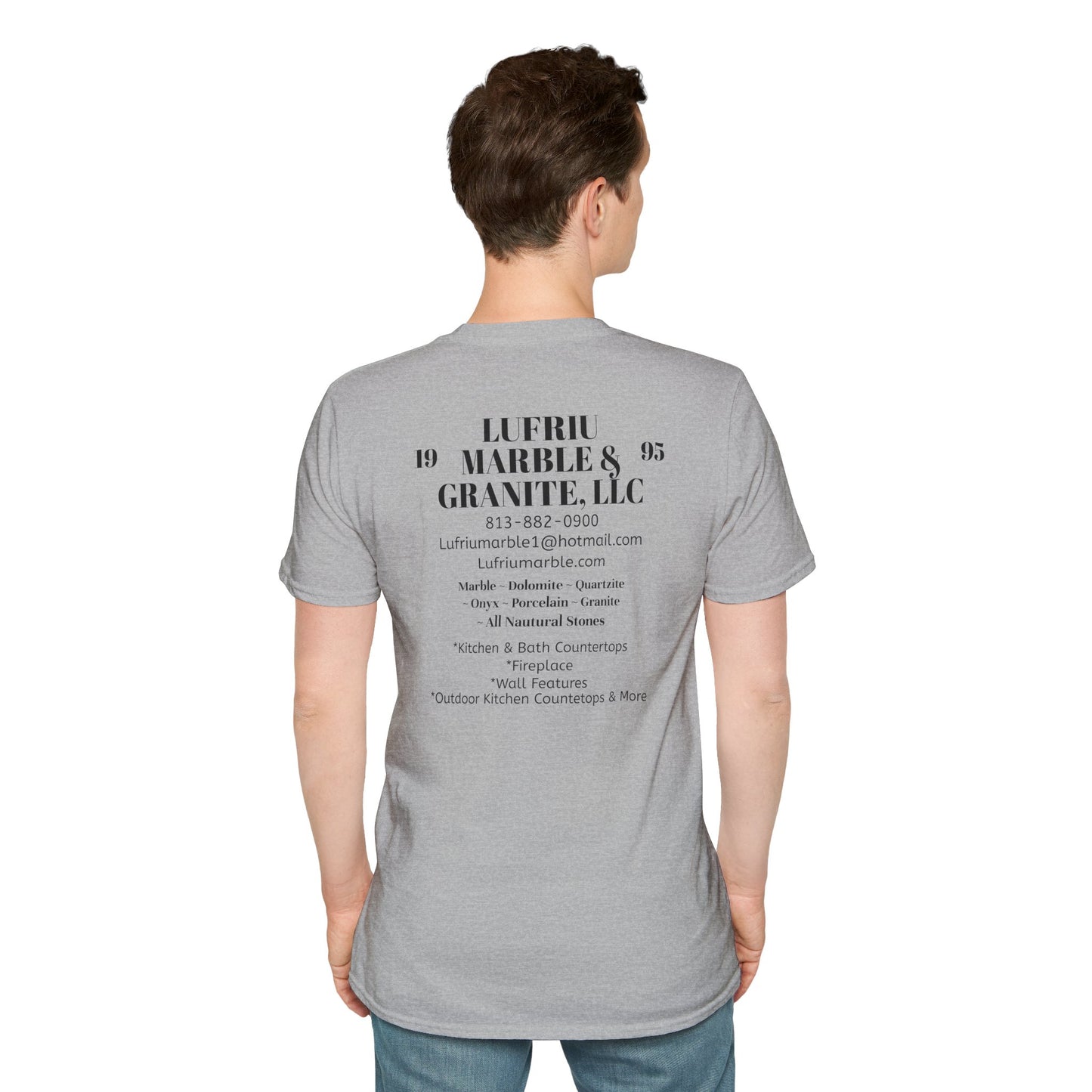 Lufriu Marble & Granite Back‑Print Work Tee – Light Gray