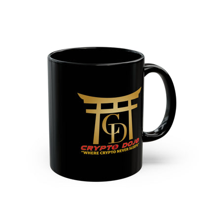 Black mug with full Crypto Dojo logo.