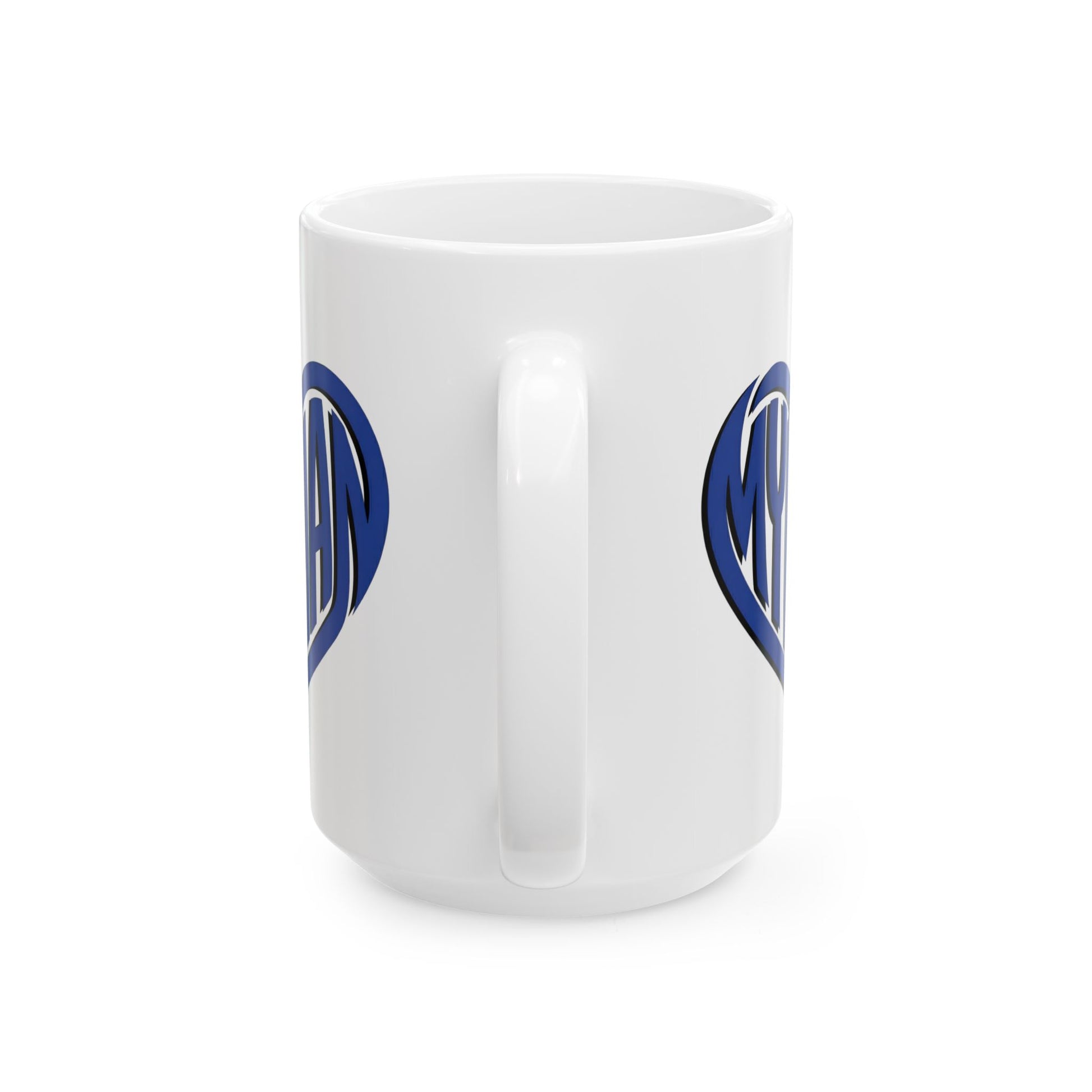 White mug with "My Man" text inside a heart.

