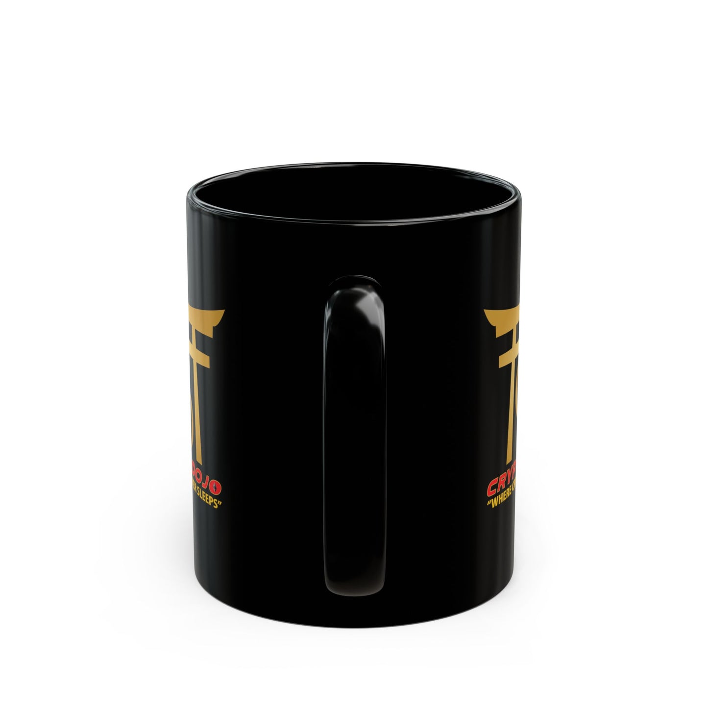 Black mug with full Crypto Dojo logo.