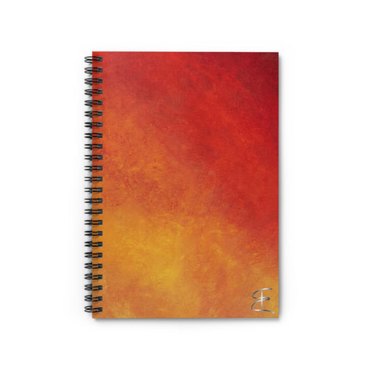 Spiral-bound notebook with a red and orange gradient cover on a white background