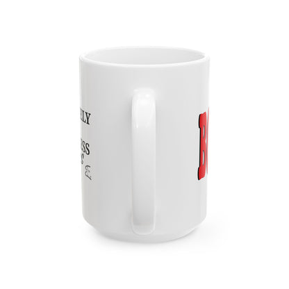 A white ceramic mug showing handle, partial visible on the sides, shown against a plain white background.