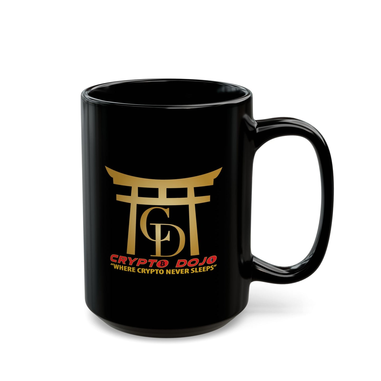Black mug with full Crypto Dojo logo.