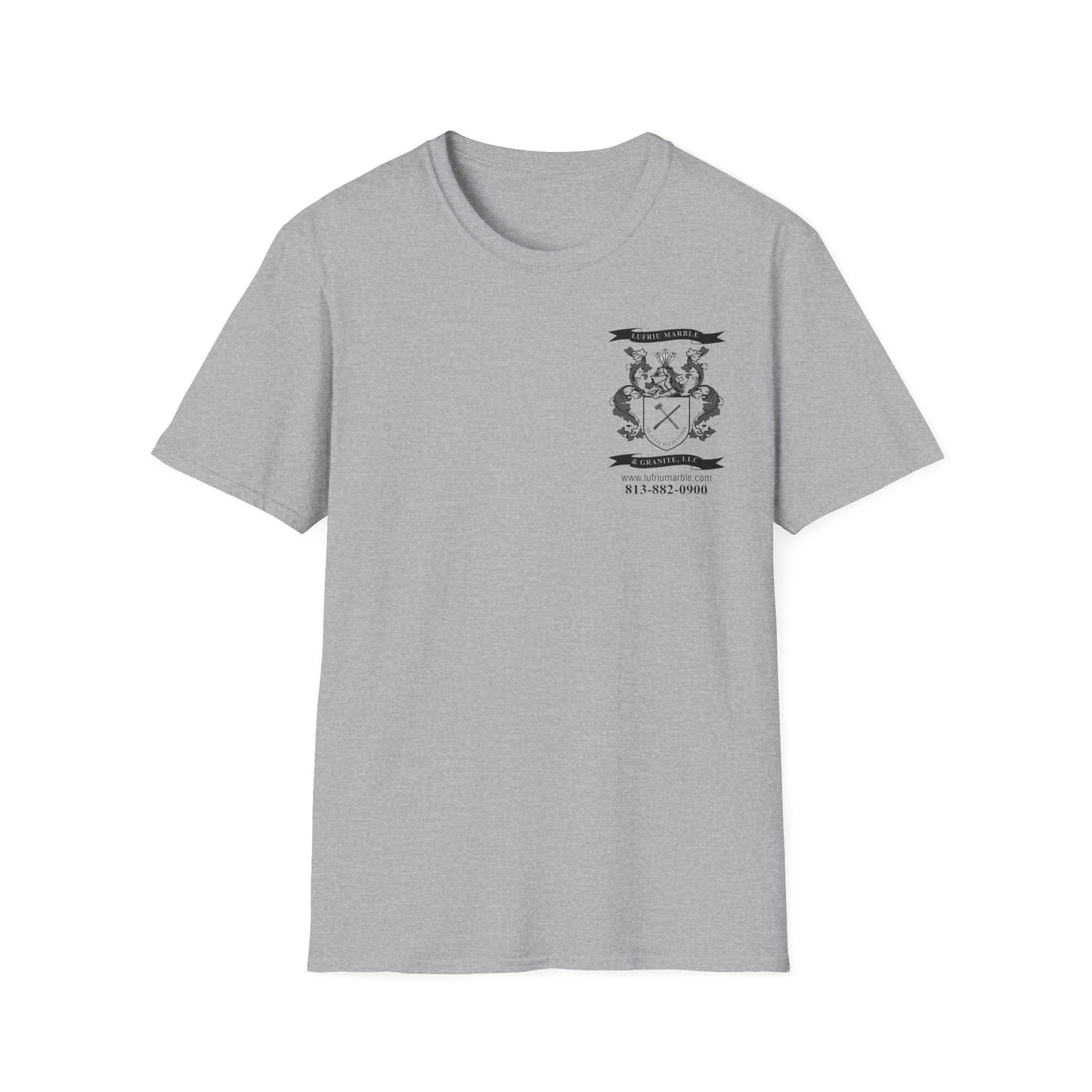 Lufriu Marble & Granite Back‑Print Work Tee – Light Gray