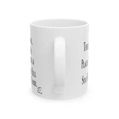 Handle and back detail of durable glossy Stay In Your Lane ceramic coffee cup, perfect daily sarcastic reminder