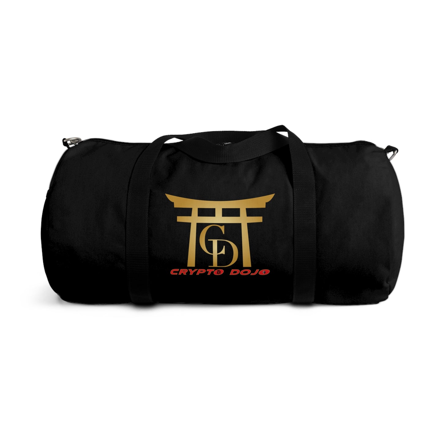 Black Crypto Dojo printed duffel bag.