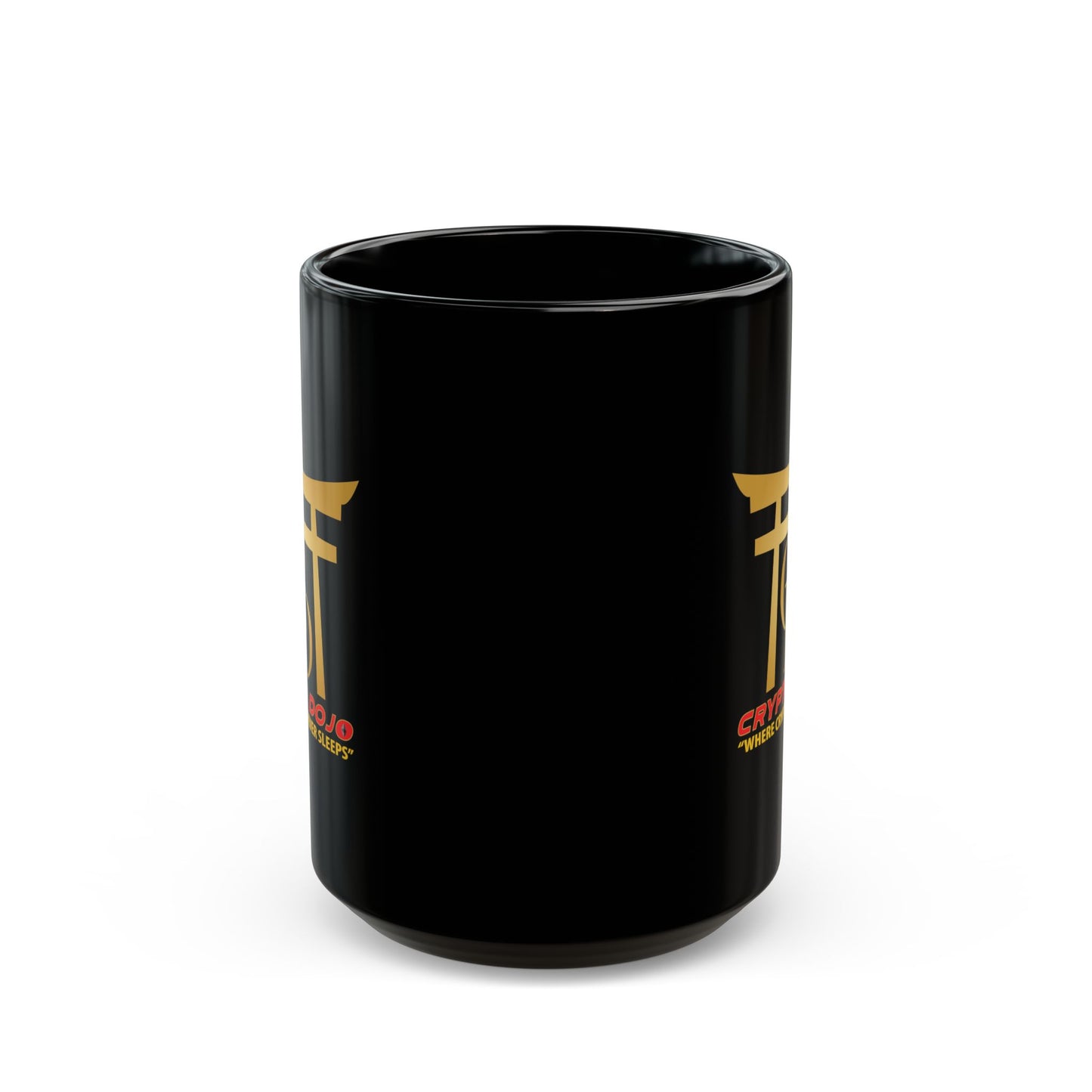 Black mug with full Crypto Dojo logo.
