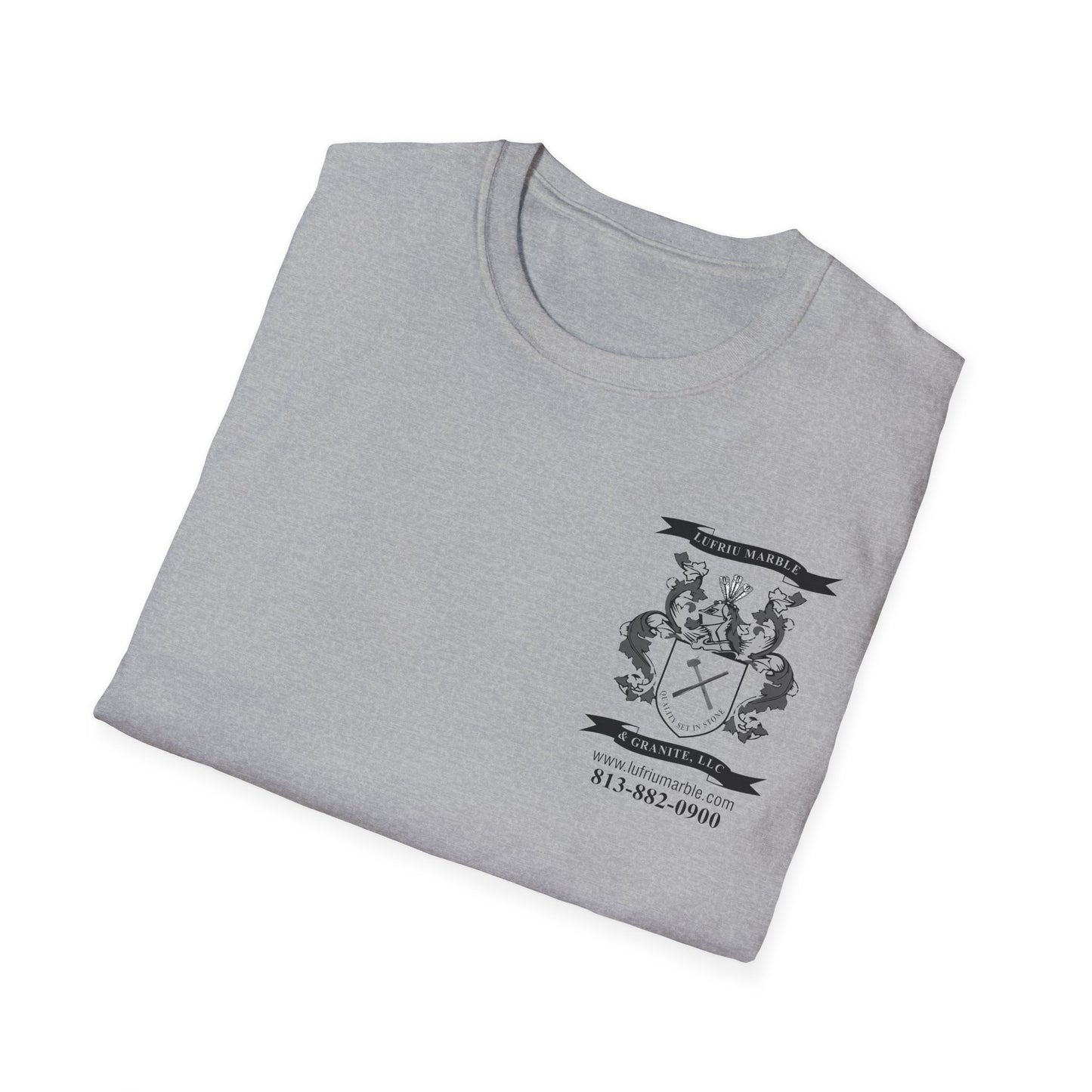 Lufriu Marble & Granite Back‑Print Work Tee – Light Gray