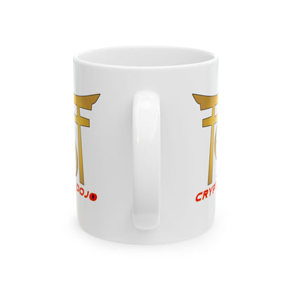 White mug with full Crypto Dojo logo.