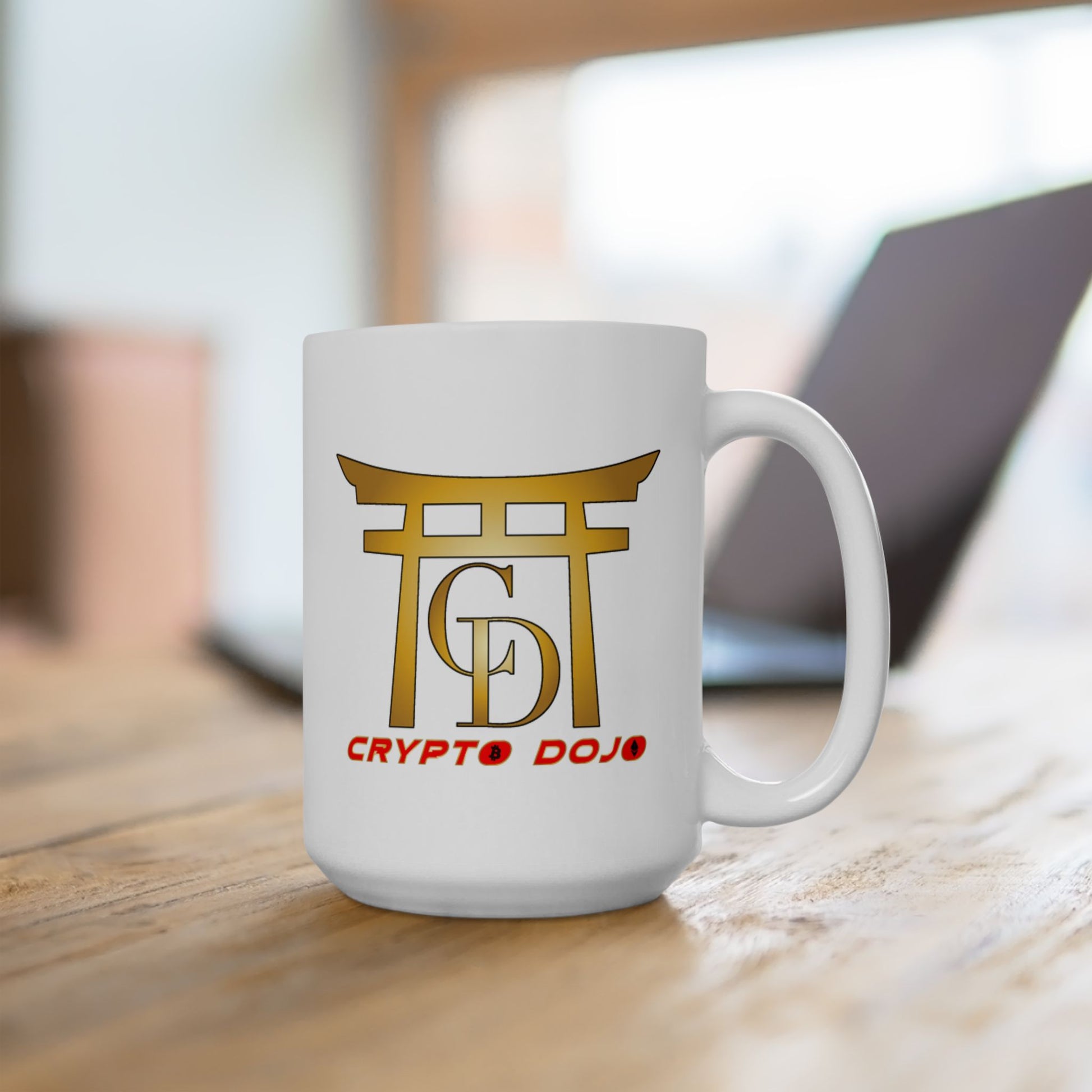 White mug with full Crypto Dojo logo.