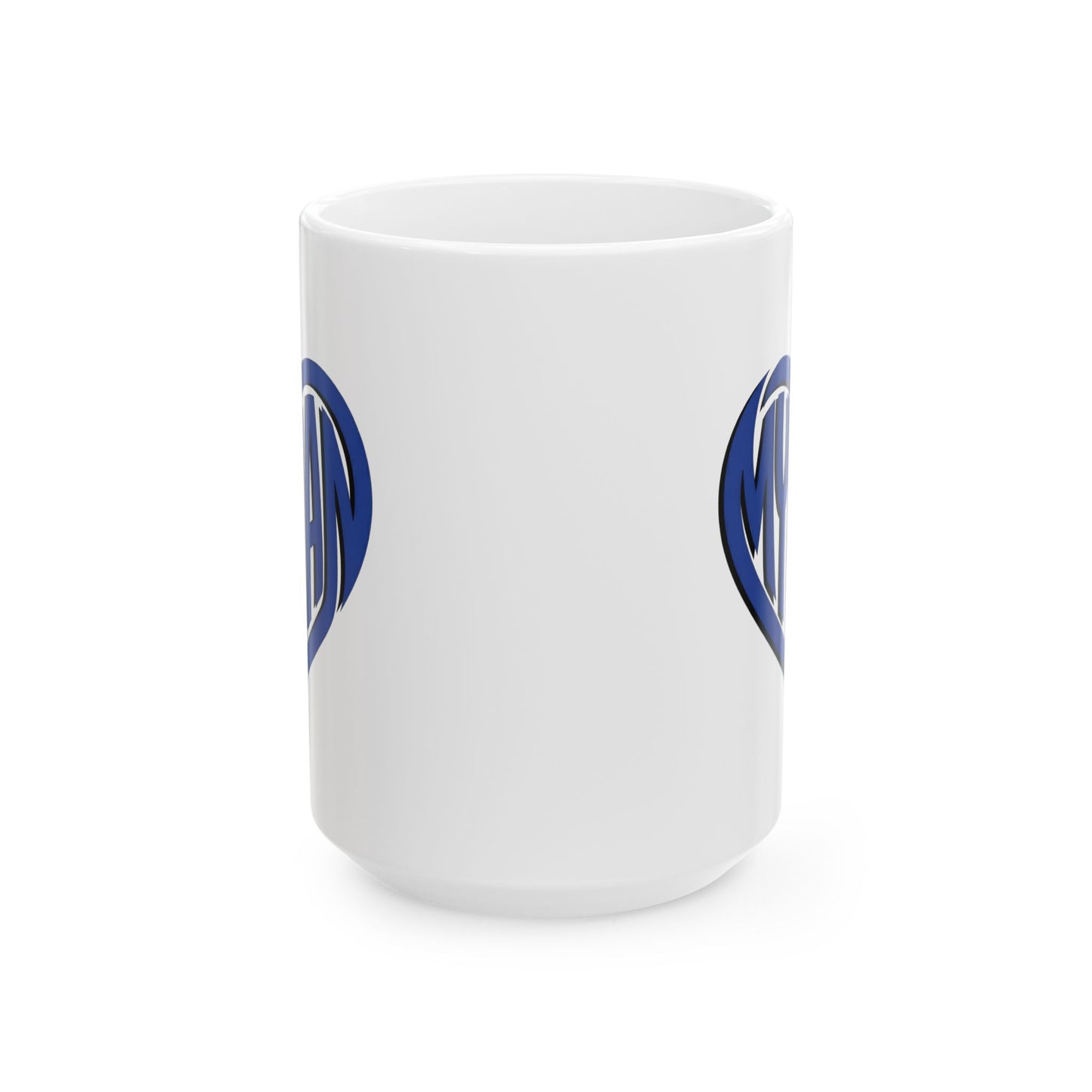 White mug with "My Man" text inside a heart.

