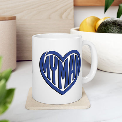 White mug with "My Man" text inside a heart.

