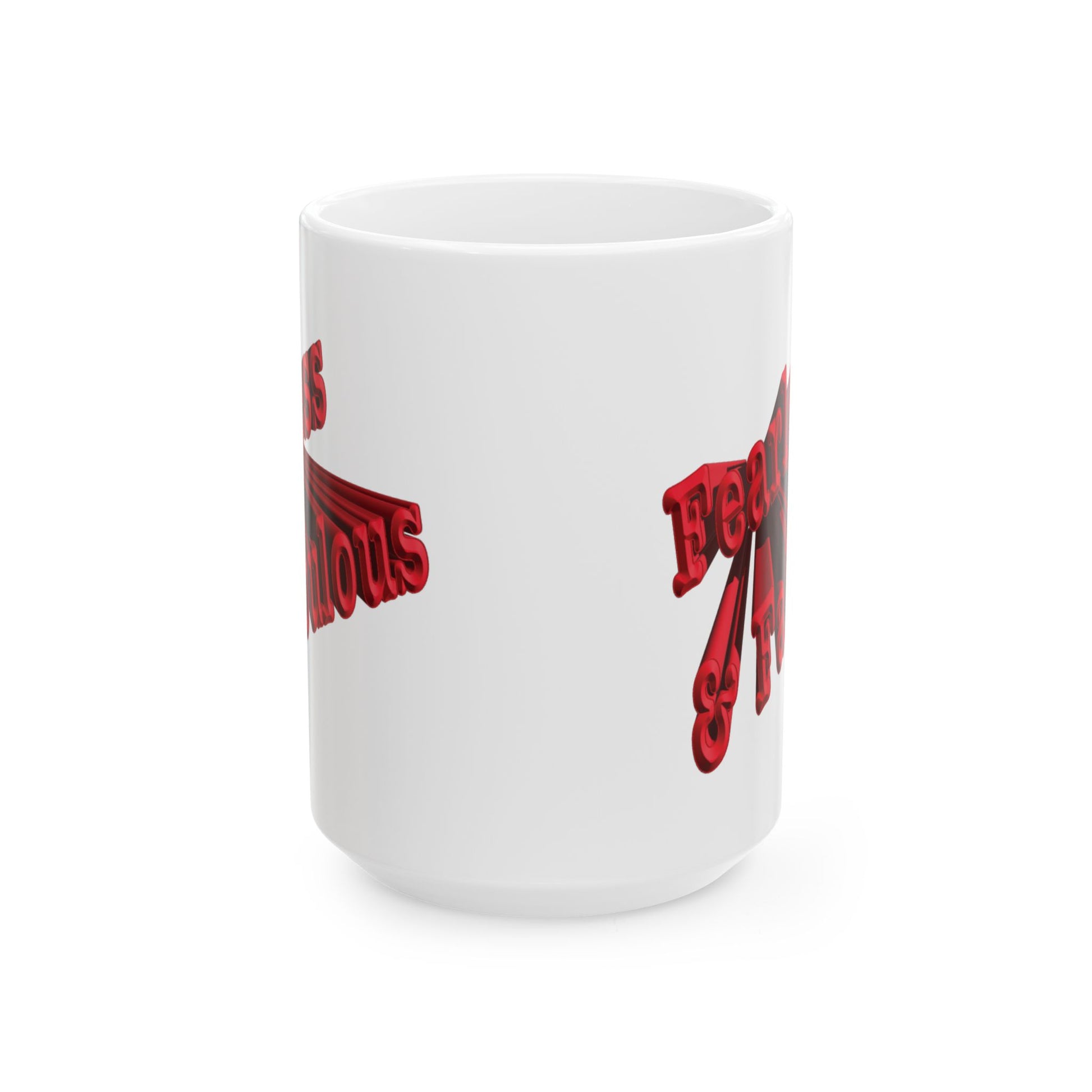 15oz white ceramic mug with a graphic design partially visible on the sides, front center shown against a white background.
