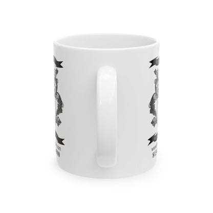 Lufriu marble and granite black and white logo coffee mug.