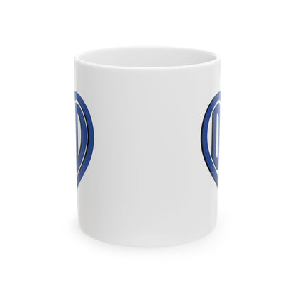 White mug with "Dad" text inside a heart.