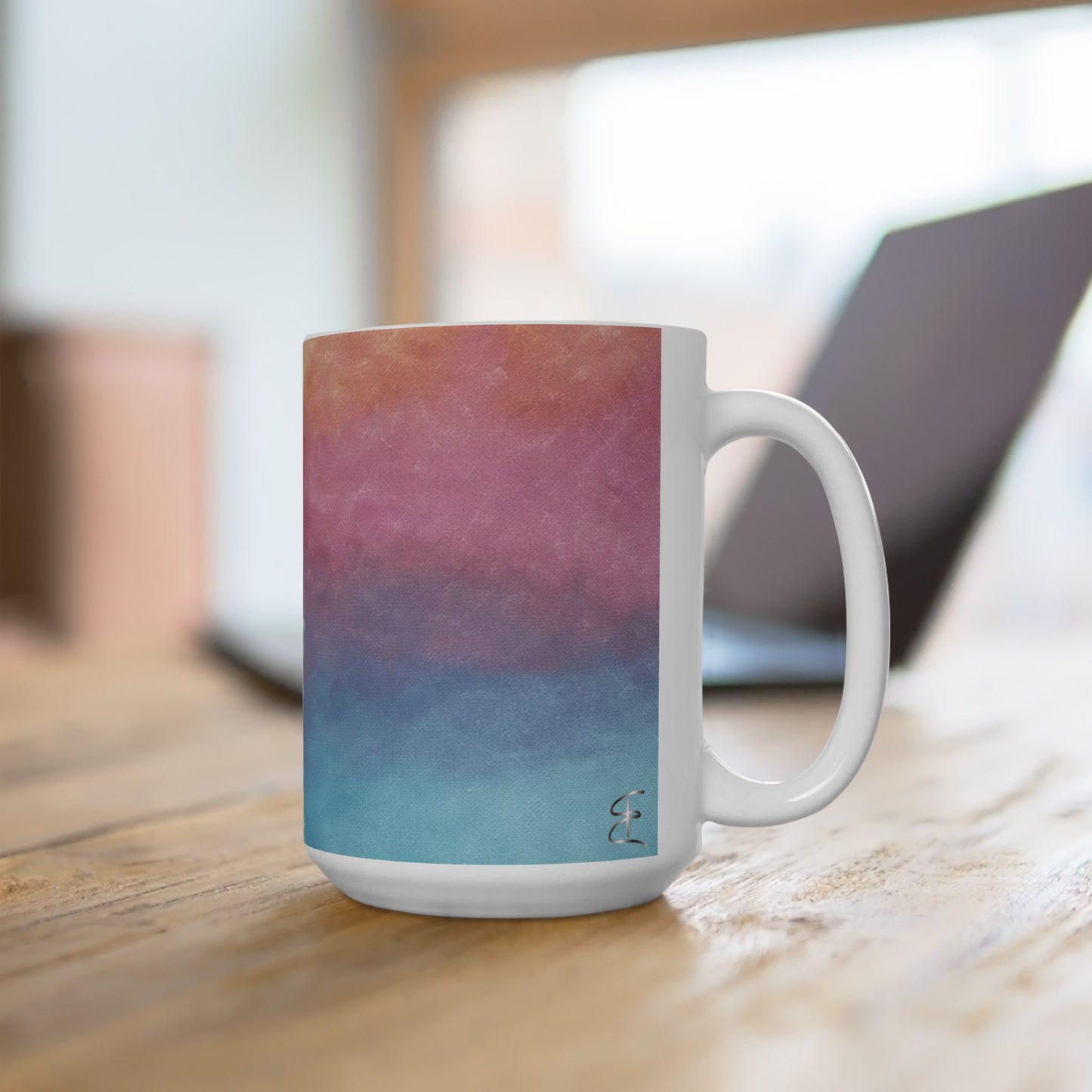 Artful ombre sunrise ceramic mug.