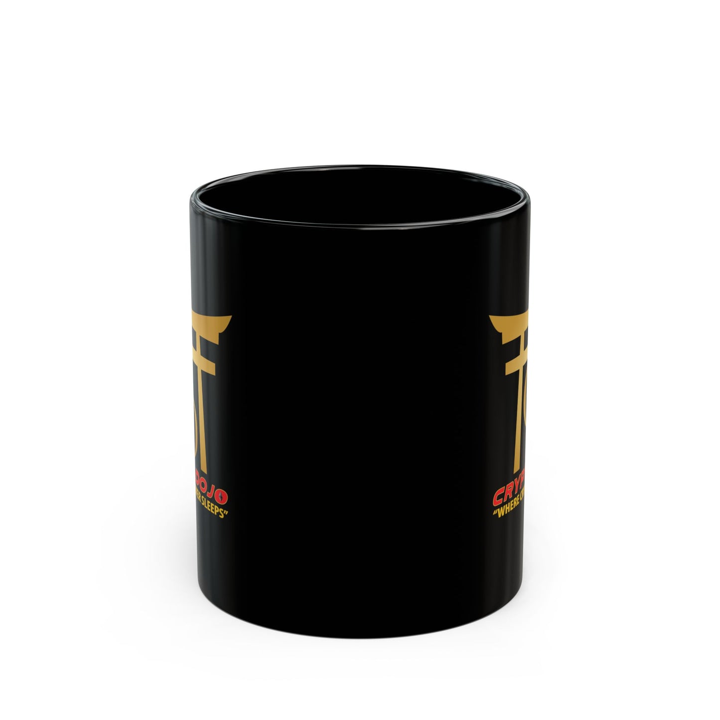 Black mug with full Crypto Dojo logo.